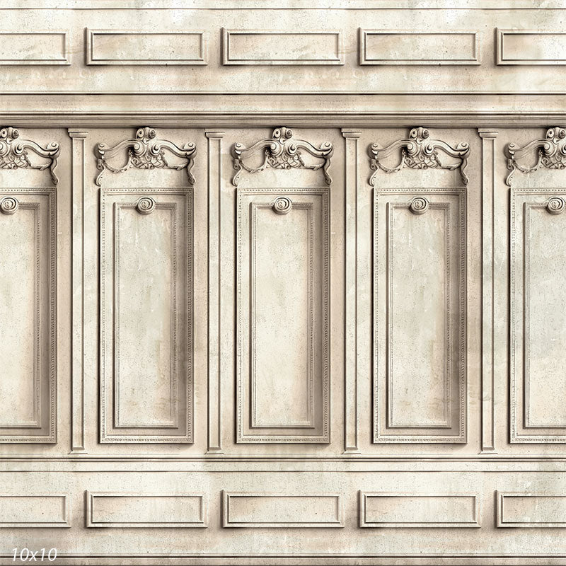 Classic ornate wood panel photography backdrop with detailed carvings and an elegant aged finish, perfect for portrait and editorial shoots.