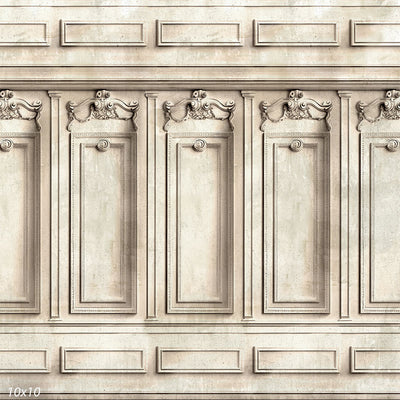 Classic ornate wood panel photography backdrop with detailed carvings and an elegant aged finish, perfect for portrait and editorial shoots.