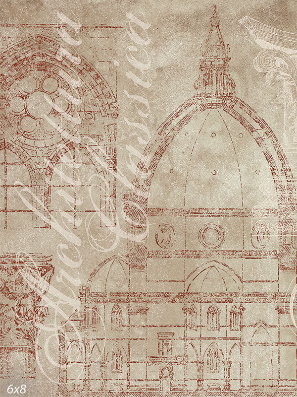 Classical Architecture Photography Backdrop - Sophisticated architectural sketch photography backdrop in sepia tones with classical motifs.