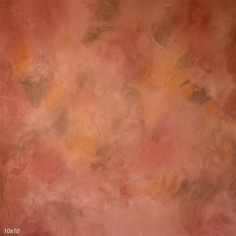 Printed studio background showing a painterly mottled terracotta rose texture with a lighter center that deepens toward the edges.