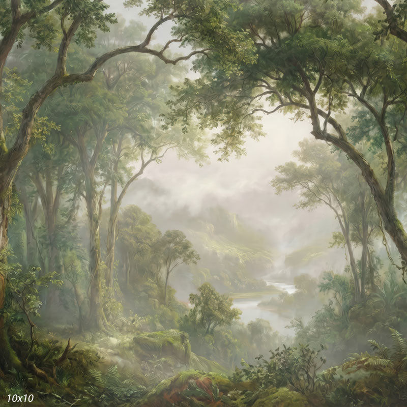 Cloudveil foggy green river valley wide scene backdrop CP-8951