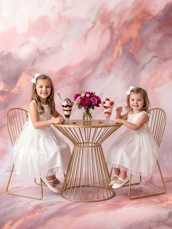Copper Blush blush and copper texture photography backdrop shown behind two girls at a styled dessert table CP-9003