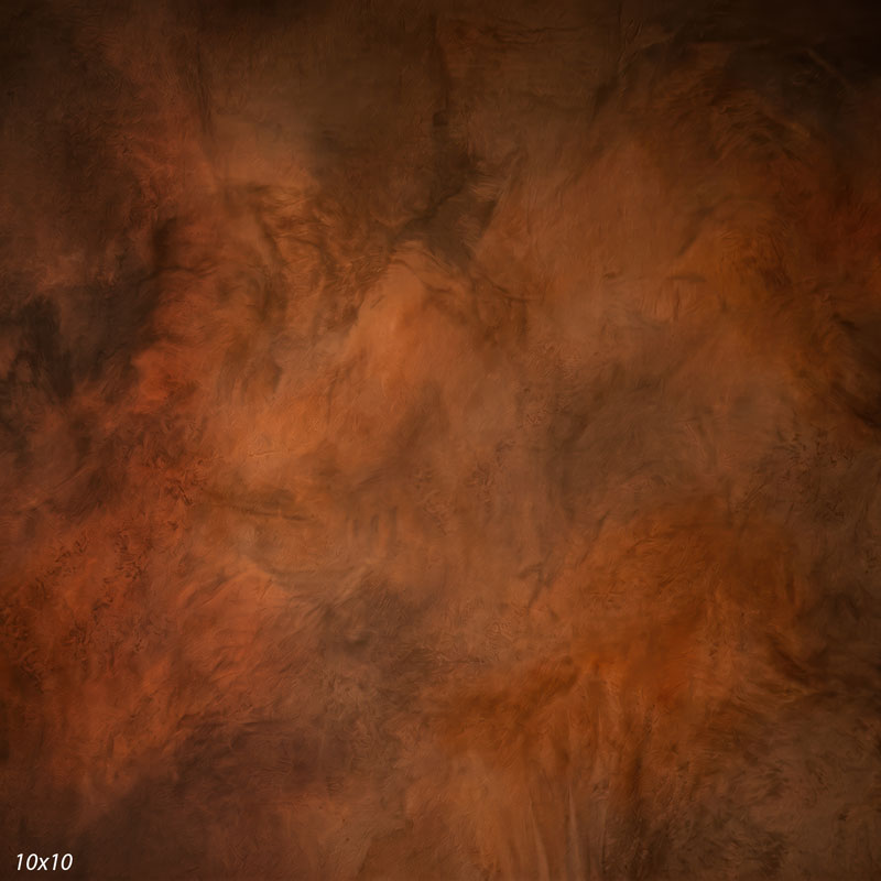 Printed studio background showing a painterly mottled rust copper texture with a lighter center that deepens toward the edges.