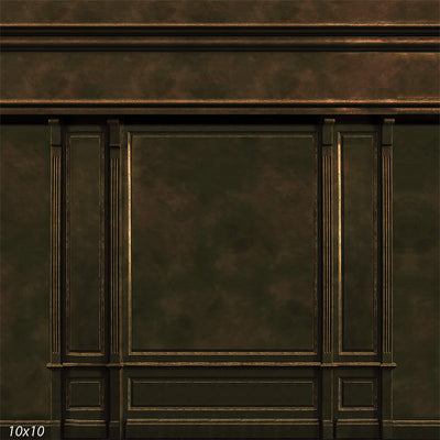 A sophisticated photography backdrop featuring deep, dark wood panels with elegant moldings, perfect for classic and vintage-themed photoshoots.