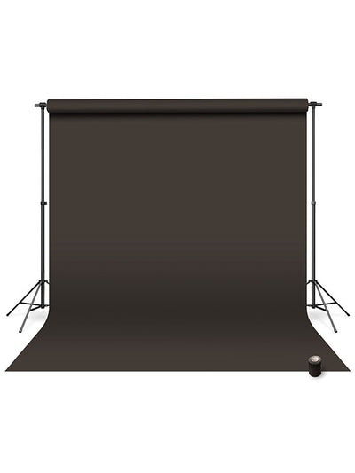 A professional-grade dark gray seamless paper backdrop displayed with tape for secure setup in photography studios.