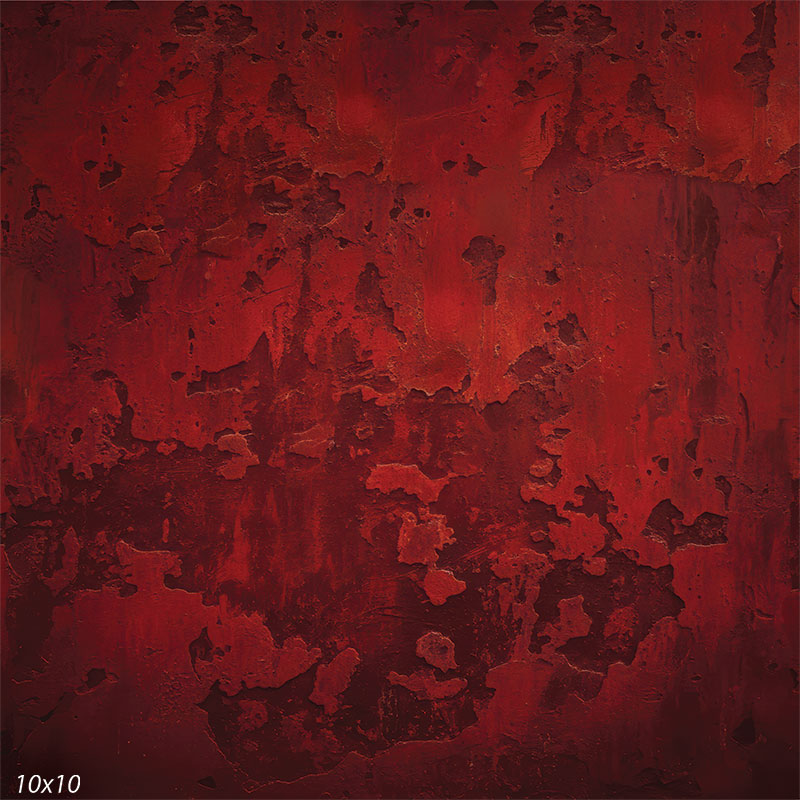 Printed studio background featuring rich red and maroon tones with a weathered, layered paint look and soft-edged textured areas. The pattern stays consistent behind a subject.