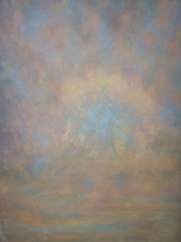 Soft pastel hand-painted abstract backdrop with muted tones, ideal for portrait and editorial photography sessions.