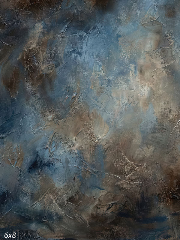 Abstract blue and brown plaster-style photography backdrop with layered texture and soft tonal variation across the surface.