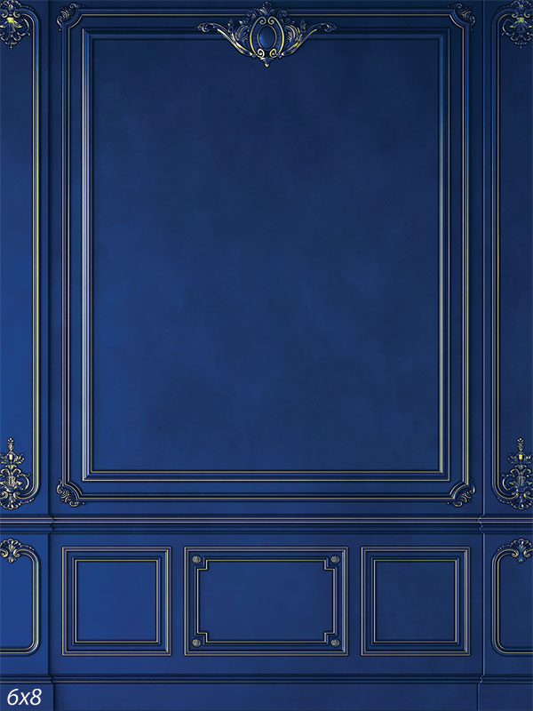 Elegant Royal Blue Wall Photography Backdrop - Elegant royal blue wall photography backdrop with gold accents, ideal for sophisticated and elegant photoshoots.