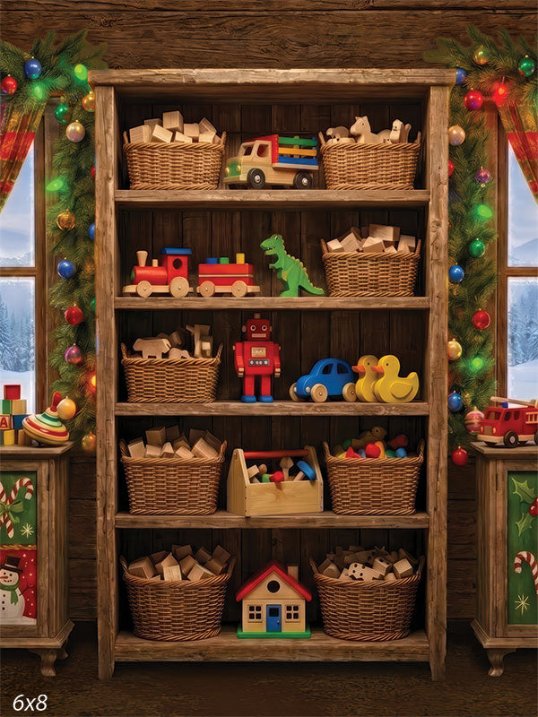 Elfs Workshop Santas workshop toy shelf photography backdrop CP-8942