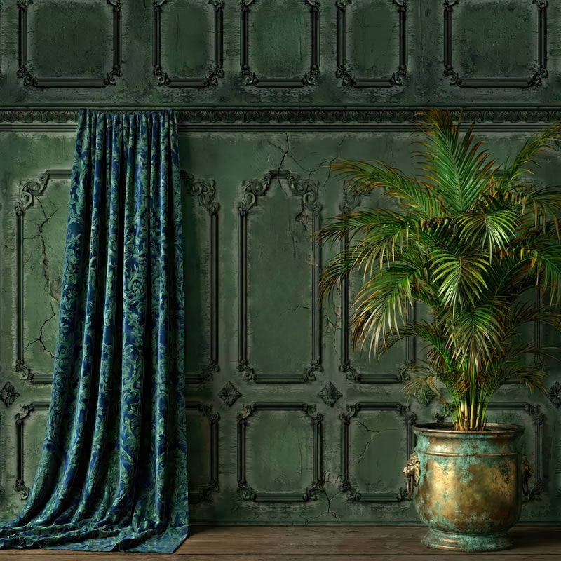 Emerald Parlor ornate green victorian interior wall wide scene backdrop CP-8953