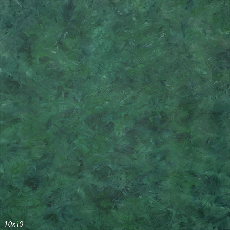 Rich deep green hand-painted photography backdrop with dense feathery brushstrokes and jade highlights for saturated studio portraits.