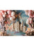 Fairytale Castle Balloon Wonderland Backdrop - Fairytale castle backdrop with pink and peach balloons and blossoming trees, perfect for cake smash photoshoots and magical celebrations.