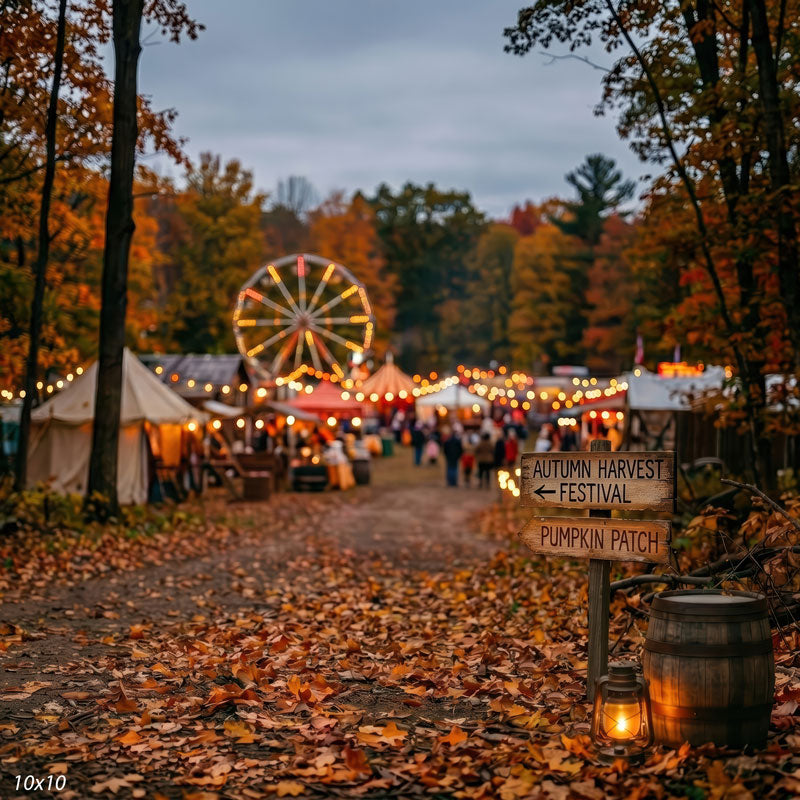 Ferris Glow autumn fair string lights and festival sign wide scene backdrop CP-9025
