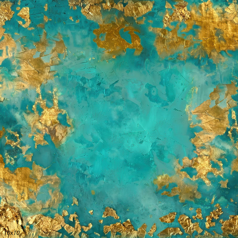 Printed studio background showing a painterly mottled teal texture with a lighter center that deepens toward the edges.