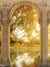 Golden Archway Photography Backdrop - Golden archway photography backdrop featuring a sunlit archway overlooking a tranquil pond with lush greenery.