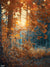 Golden Autumn Forest Photography Backdrop - Photography backdrop featuring a golden autumn forest with sunlight filtering through the trees.