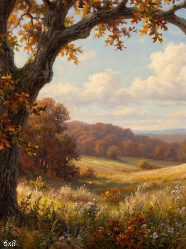 Goldleaf Ridge autumn oak tree over rolling hills photography backdrop CP-8948