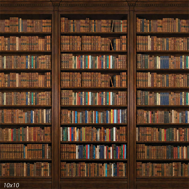 Grand Library dark walnut floor to ceiling bookcase wide scene backdrop CP-8945