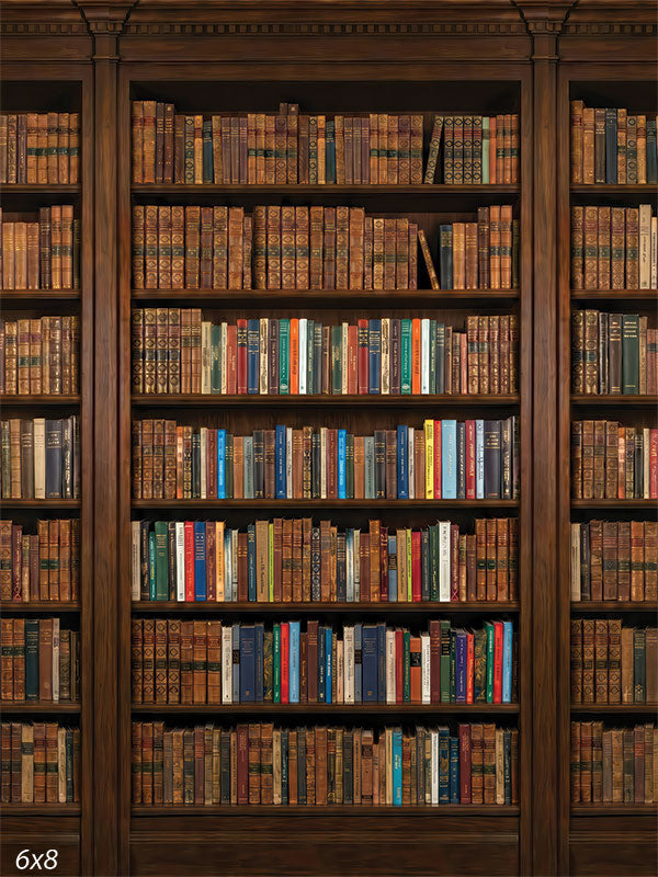 Grand Library dark wood library bookcase photography backdrop CP-8945