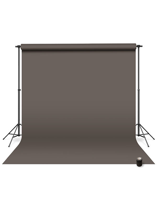 Professional seamless gray medium photography backdrop with secure tape, ideal for studio shoots and content creation.
