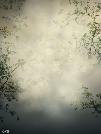 Soft green and gray photography backdrop with delicate branches, ideal for professional portrait and nature-themed photography.