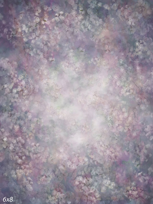 Soft impressionistic floral in muted mauve and dusty rose with a glowing misty center, a fine-art photography backdrop.