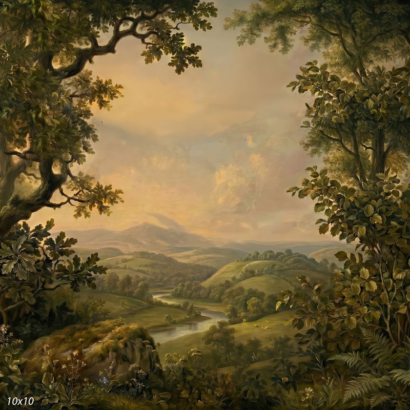 Heritage Vale old world river valley and mountain wide scene backdrop CP-8960