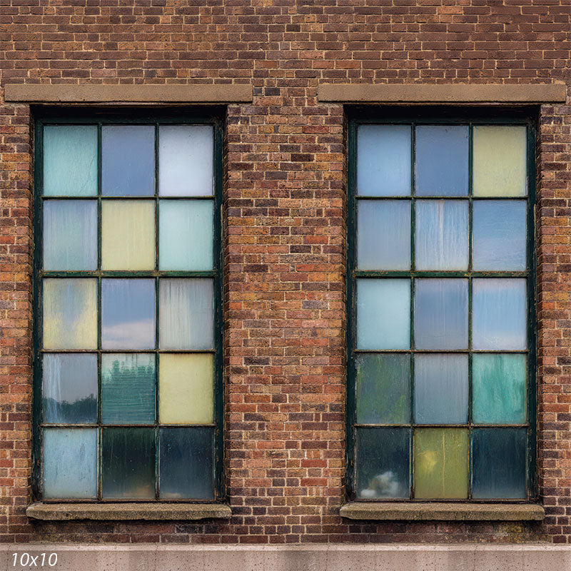 Building Windows Backdrop Brick Warehouse Windows Backdrop - Denny Mfg