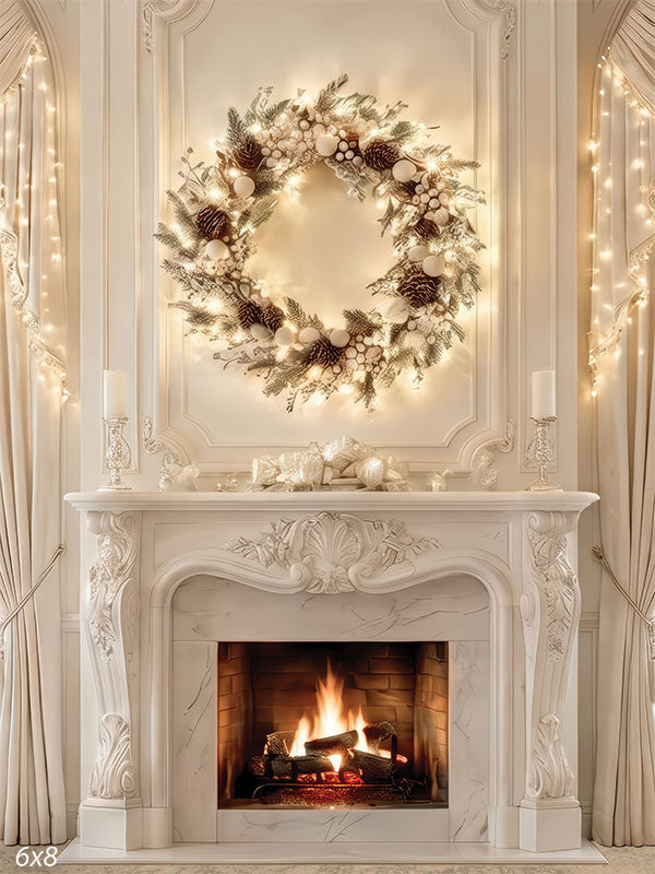 Ivory Hearth white Christmas fireplace photography backdrop CP-8937