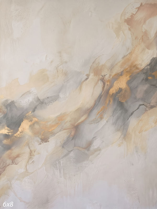 Printed photography backdrop showing ivory and cream with smoky gold-gray veining, a soft mottled painterly texture with gentle tonal movement.