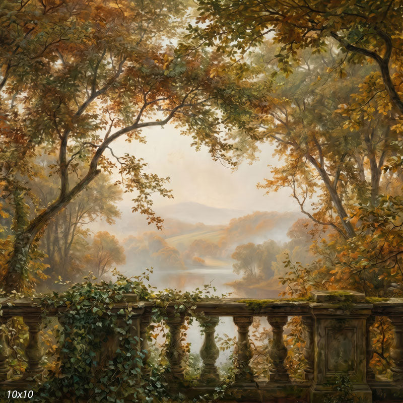 Ivy Terrace ivy stone terrace autumn lake vista wide scene backdrop CP-8949