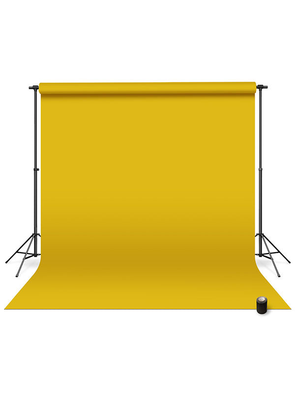 Lemon yellow seamless photography backdrop paper mounted on an adjustable stand for professional studio use.