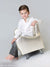 Classic light gray studio backdrop with gold chair—perfect for stylish school, family, and toddler portraits.