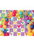 Love-Filled Birthday Bash Cake Smash Backdrop - Checkerboard backdrop with "LOVE" and hearts on lavender, adorned with colorful balloons and streamers, perfect for cake smash and festive photoshoots.