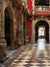 Majestic Baroque Hallway Photography Backdrop - Photography backdrop featuring a grand Baroque hallway with intricate carvings, rich red walls, and marble-like flooring.