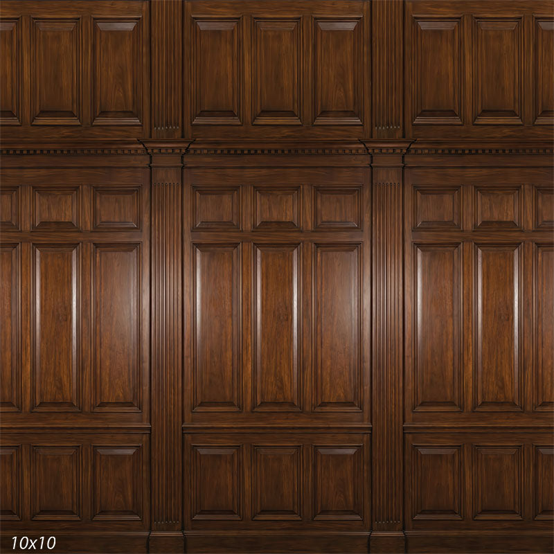 Manor Hall dark walnut raised panel wall with cornice wide scene backdrop CP-8946