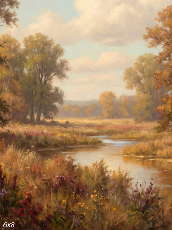 Maple Hollow autumn meadow stream with wildflowers photography backdrop CP-8947