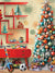 Mid-Century Modern Christmas Photography Backdrop - Mid-century modern Christmas scene with a decorated tree, vintage toys, and vibrant ornaments, ideal for holiday photoshoots.