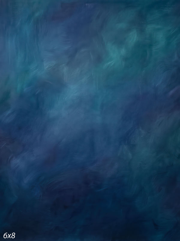 Printed photography backdrop showing deep navy and teal, a soft mottled painterly texture with gentle tonal movement.