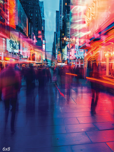 Neon City Nights Photography Backdrop - Photography backdrop featuring a bustling city street with vibrant neon lights and a blurred crowd.