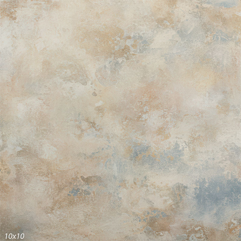 An aged stucco-inspired backdrop featuring layered tans, soft creams, and cool blue accents with gentle mottling and a diffused, antique appearance.
