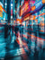 New York Neon Nights Photography Backdrop - Times Square photography backdrop featuring blurred crowds and neon-lit billboards capturing the dynamic energy of New York City.