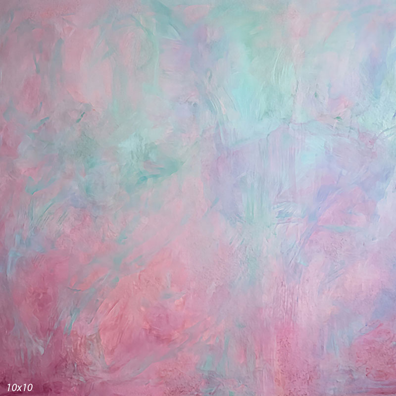 Printed studio background showing a painterly mottled iridescent pastel texture with a lighter center that deepens toward the edges.