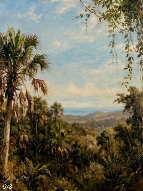 Palmetto Bluff tropical marsh with palmettos and distant hills photography backdrop CP-8959