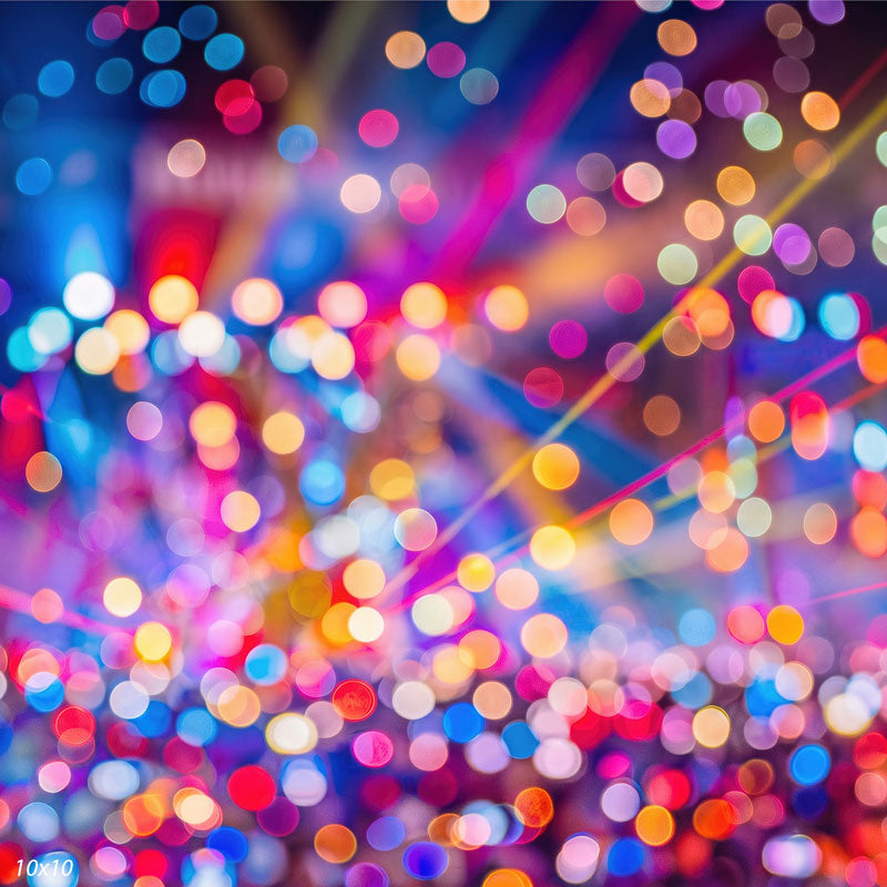 Wider view of the festival light bokeh showing more orbs and overhead beams across the frame, a bokeh photography backdrop.