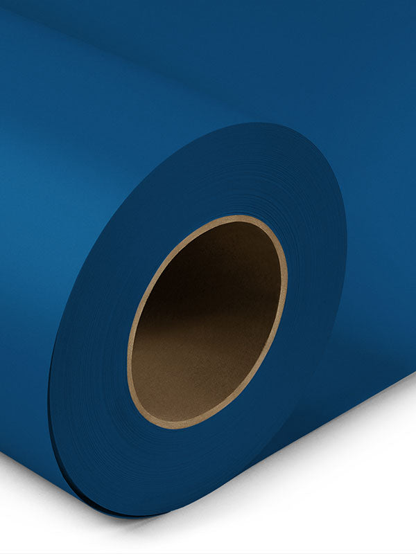 Close-up of a royal blue seamless photography backdrop paper roll, perfect for fashion, portrait, and commercial photography.