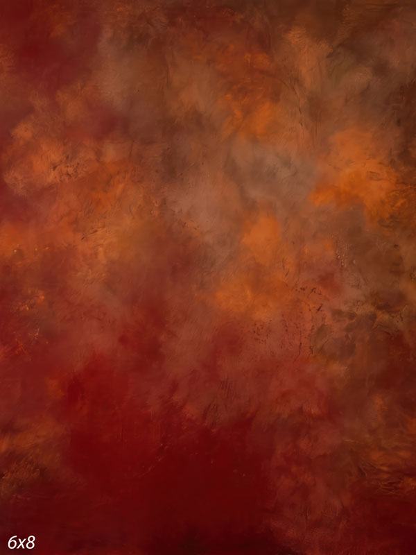 Printed photography backdrop showing warm rust red and terracotta orange, a soft mottled painterly texture with gentle tonal movement.