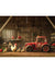 Rustic Farmyard with Red Tractor Photography Backdrop - Rustic farmyard scene with red tractor and chickens, ideal for children's cake smash and farm-themed photoshoots.