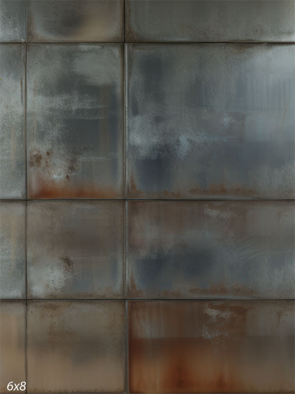 Rustic Industrial Metal Photography Backdrop - A backdrop featuring weathered metal panels with rust and wear, used for industrial and urban-themed photoshoots.